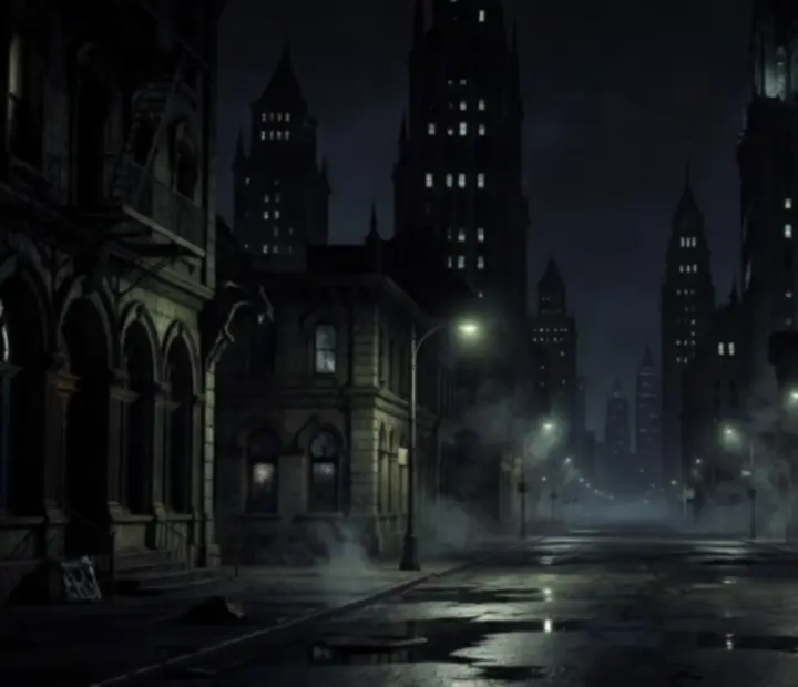 Nocny widok na mroczny Nowy Jork w stylistyce World of Darkness